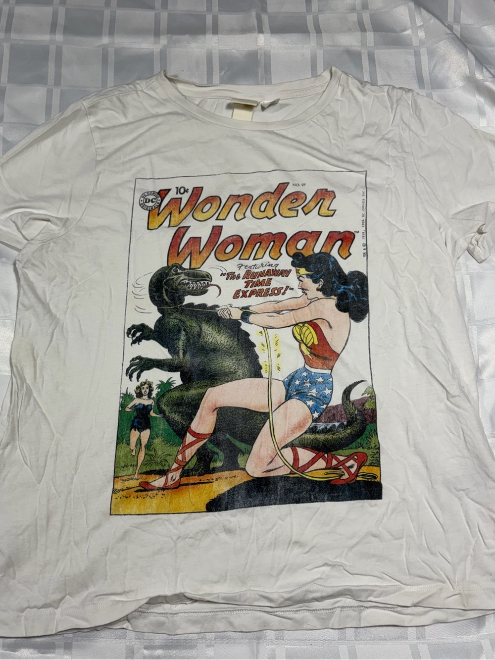 DC Wonder Woman Graphic Tee - White with Red, Blue, Yellow Print